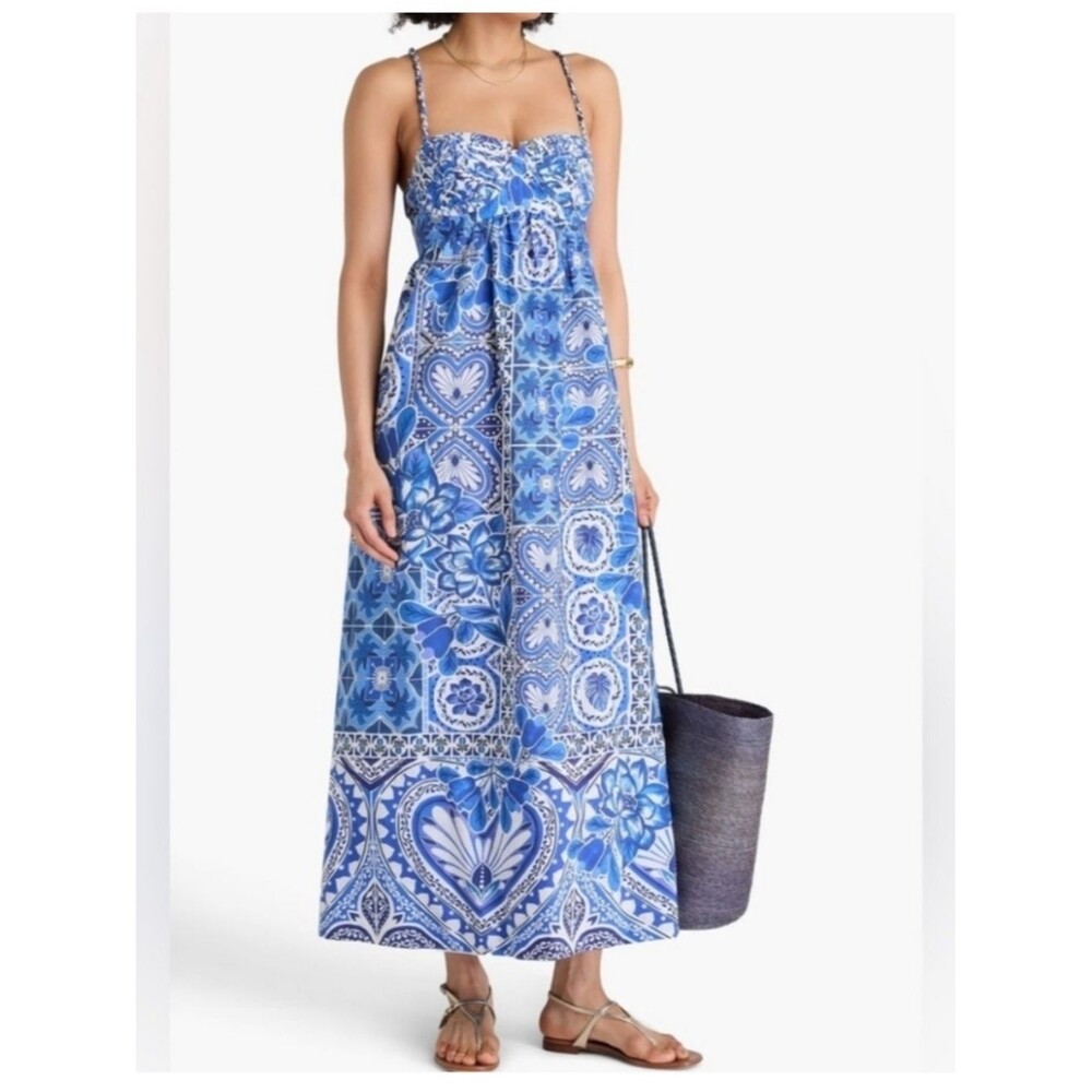 Caroline Constas Paisley Print Blue White Long Midi Dress Women's Large